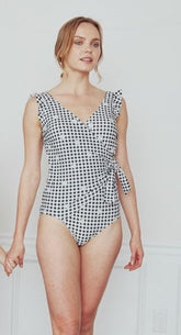 Women's One-Piece Swimsuit - Gingham Daisy Black