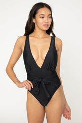 Women's Deep-V One-Piece Swimsuit - Black