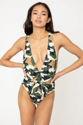 Women's Deep-V One-Piece Swimsuit - Camouflage