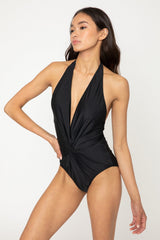 Women's Deep-V One-Piece Swimsuit - Black