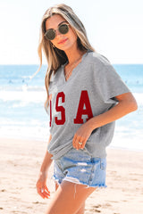 Women's USA Patch Notched Neck Loose Tee
