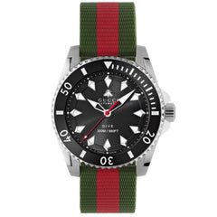 Gucci Men's Dive - Black Dial, Red/Green Rubber Strap - 300m