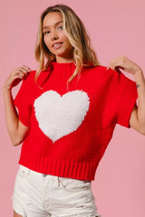 Women's Rib Banded Heart Pattern Sweater