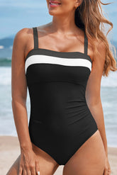 Women's Block Detail Adjustable Straps One-Piece Swimsuit