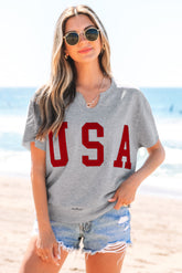 Women's USA Patch Notched Neck Loose Tee