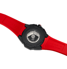 Giorgio Piola Design Men's G5 Delta Automatic Titanium Swiss Sport Chrono Watch (Black PVD Coating) - Blue Dial, Red Strap - 100m