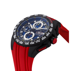 Giorgio Piola Design Men's G5 Delta Automatic Titanium Swiss Sport Chrono Watch (Black PVD Coating) - Blue Dial, Red Strap - 100m