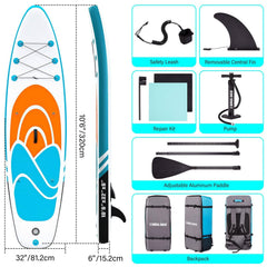 DailySale 10.5 Foot Inflatable Stand Up Paddleboard with Adjustable Paddle and Removable Fin - Orange