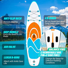 DailySale 10.5 Foot Inflatable Stand Up Paddleboard with Adjustable Paddle and Removable Fin - Orange