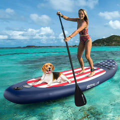 10 Foot Inflatable Paddle Board, Americana, with Removable Fin and Backpack