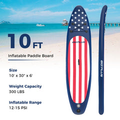 10 Foot Inflatable Paddle Board, Americana, with Removable Fin and Backpack