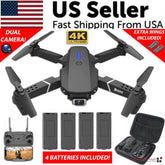 Anti Spier RC Drone With 4K HD Dual Camera WiFi FPV Foldable Quadcopter +4 Battery