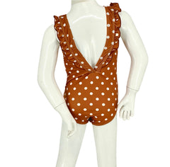 Girl's One-Piece Swimsuit - Brick/White Dot