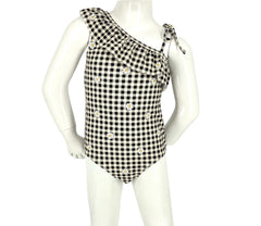 Girl's One-Piece Swimsuit - Gingham Daisy Black
