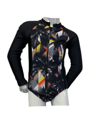 Girl's Long Sleeve One-Piece Rash Guard - Dark Grid