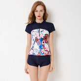 Women's Short Sleeve Two-Piece Rash Guard with Swim Shorts