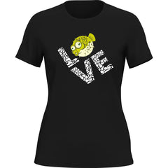 Outdoorzees Women's Love Fishing Green Blowfish Globe T-Shirt