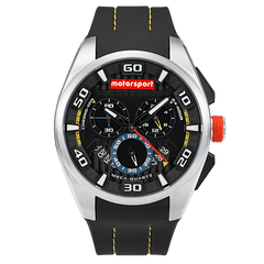 Motorsport Men's Burnout - Black Dial, Black/Yellow Strap - 100m