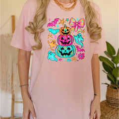 HLLOWEEN Girl's/Women's Neon Halloween Floral Ghost Tee