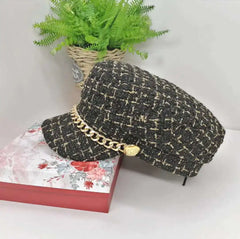 Women's Vintage Navy Tweed Octagonal Hat