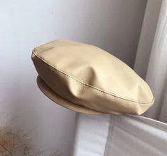 Women's Large PU Leather Beret Hat