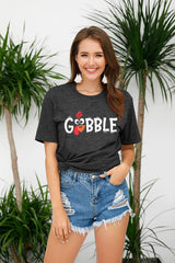 THANKSGIVING Women's 'Gobble' Turkey Graphic T-Shirt - Size M