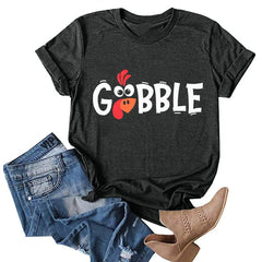 THANKSGIVING Women's 'Gobble' Turkey Graphic T-Shirt - Size M