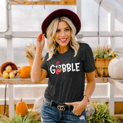 THANKSGIVING Women's 'Gobble' Turkey Graphic T-Shirt - Size M
