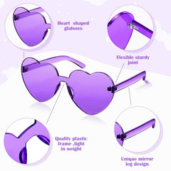 Women's Purple Heart Shaped Rimless Sunglasses - 4 Pack - Bachelorette Party Favor