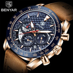 Men's Chronograph Watch with Leather Strap - 30m
