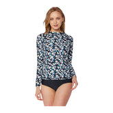Women's Long Sleeve Rash Guard Two-Piece Bikini Swimsuit - Daisy Black