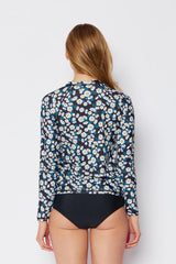 Women's Long Sleeve Rash Guard Two-Piece Bikini Swimsuit - Daisy Black