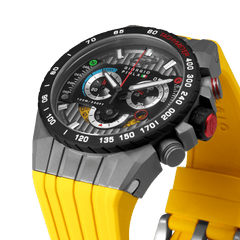 Giorgio Piola Design Men's Speedtrap Swiss Sport Chrono Watch - Black Dial, Yellow Strap - 100m