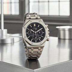 Dapper Watches Men's Stainless Steel ChronoLunar Watch - Black Dial - 30m