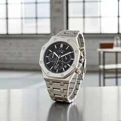 Dapper Watches Men's Stainless Steel ChronoLunar Watch - Black Dial - 30m