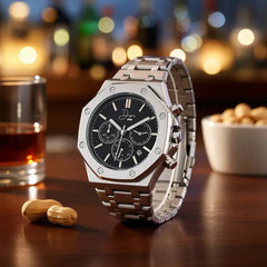 Dapper Watches Men's Stainless Steel ChronoLunar Watch - Black Dial - 30m