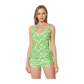 Women's Two-Piece Tankini Swimsuit with Boy Shorts - Blossom Green