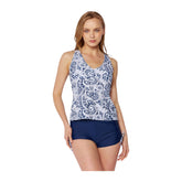Women's Two-Piece Tankini Swimsuit with Boy Shorts - Paisley Navy