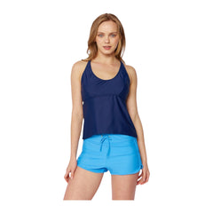 Women's Two-Piece Tankini Swimsuit with Swim Shorts - Navy & Sky