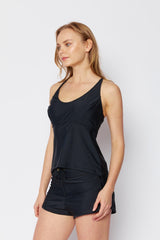 Women's Two-Piece Tankini Swimsuit with Swim Shorts - Black
