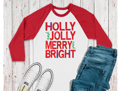 CHRISTMAS Unisex Adult's 'Holly Jolly' Watercolor Raglan or T-Shirt