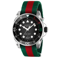 Gucci Men's Dive - Black Dial, Red/Green Canvas Strap - 200m
