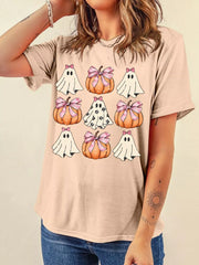 HALLOWEEN Women's Bowknot Pumpkin & Ghost Graphic T Shirt