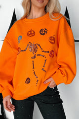 HALLOWEEN Women's Dancing Skeleton Sequin Crewneck Sweatshirt