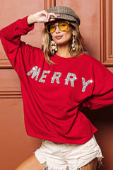 CHRISTMAS Women's 'Merry' Glitter Drop Shoulder Sweatshirt