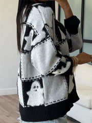 HALLOWEEN Women's Ghost Checkered Drop Shoulder Sweater