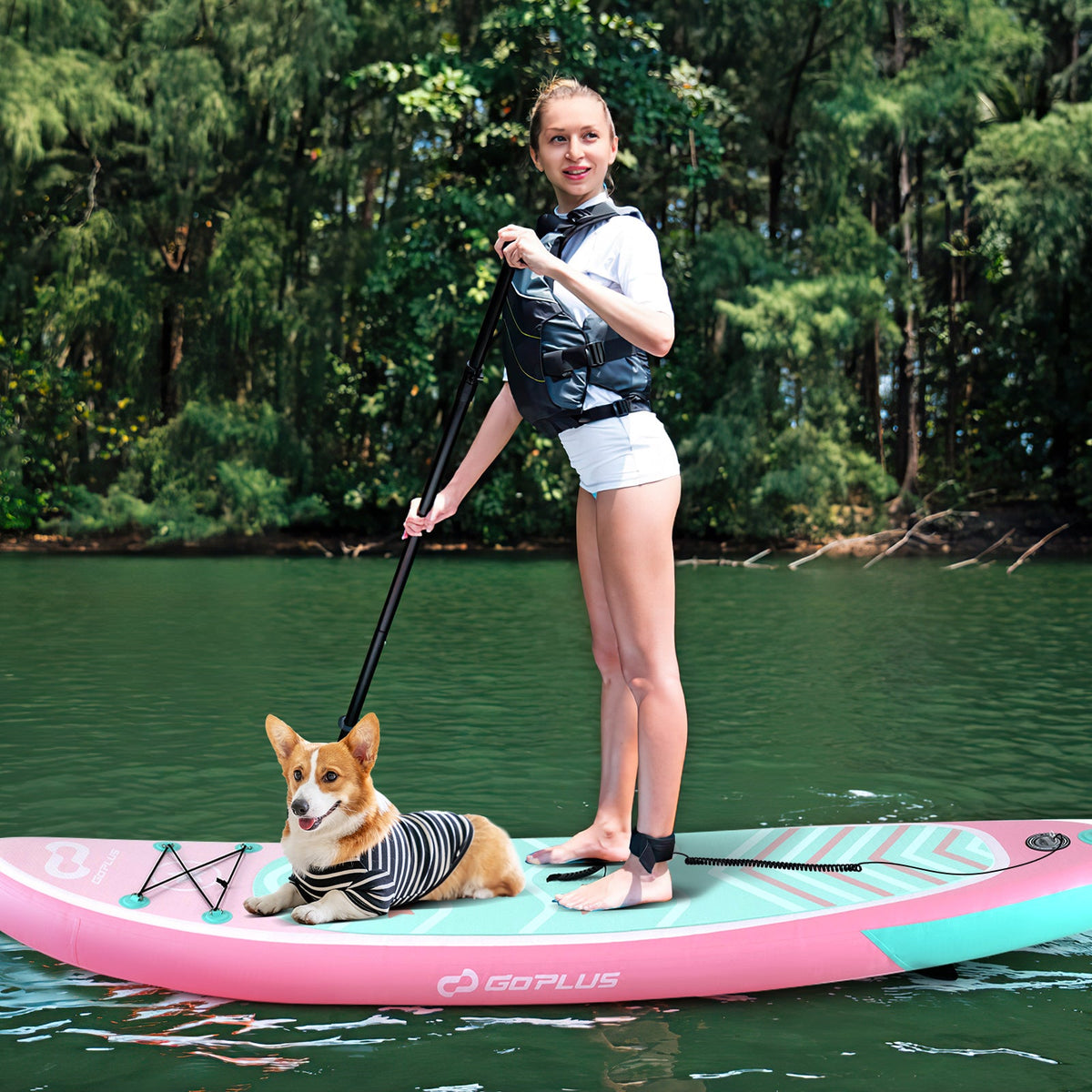 10-11 Foot Inflatable Stand Up Paddle Board with 3 Fins and Adjustable Paddle
