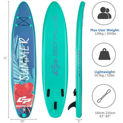 11 Foot Inflatable Stand Up Paddle Board with Backpack, Leash, Aluminum Paddle