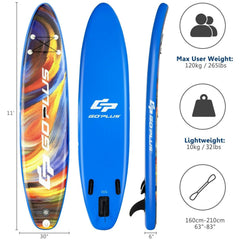 11 Foot Inflatable Stand Up Paddle Board with Backpack, Aluminum Paddle, Pump