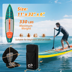 11 Foot Inflatable Stand Up Paddle Board with Kayak Seat for Adults